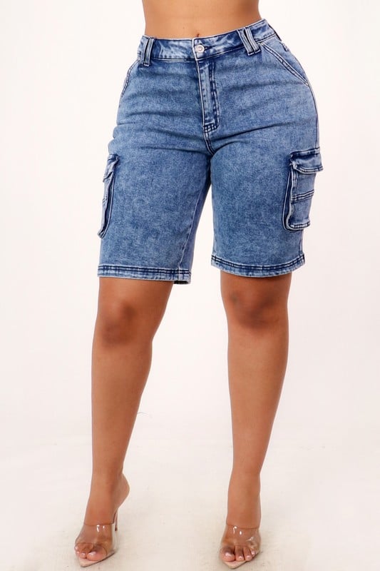 Image of acid wash cargo shorts (medium rinse)