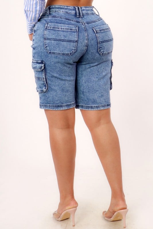 Image of acid wash cargo shorts (medium rinse)