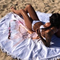 Image 2 of Sakura Sands Round Beach Towel - Japanese Print, Sand Free Microfiber