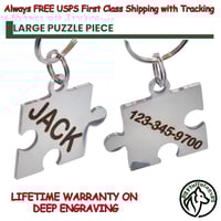 Image 1 of Deep Engraved Puzzle Pet ID Tag – Stainless Steel Double Sided Lifetime Warranty