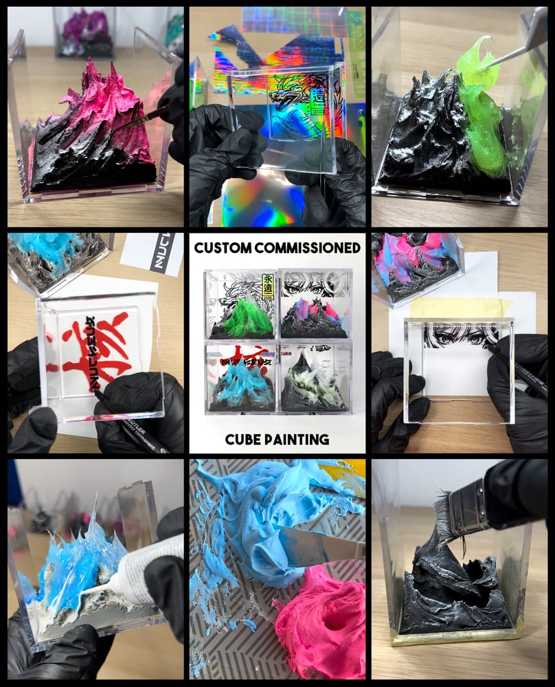 Image of CUSTOM COMMISSIONED sculpted CUBE PAINTING