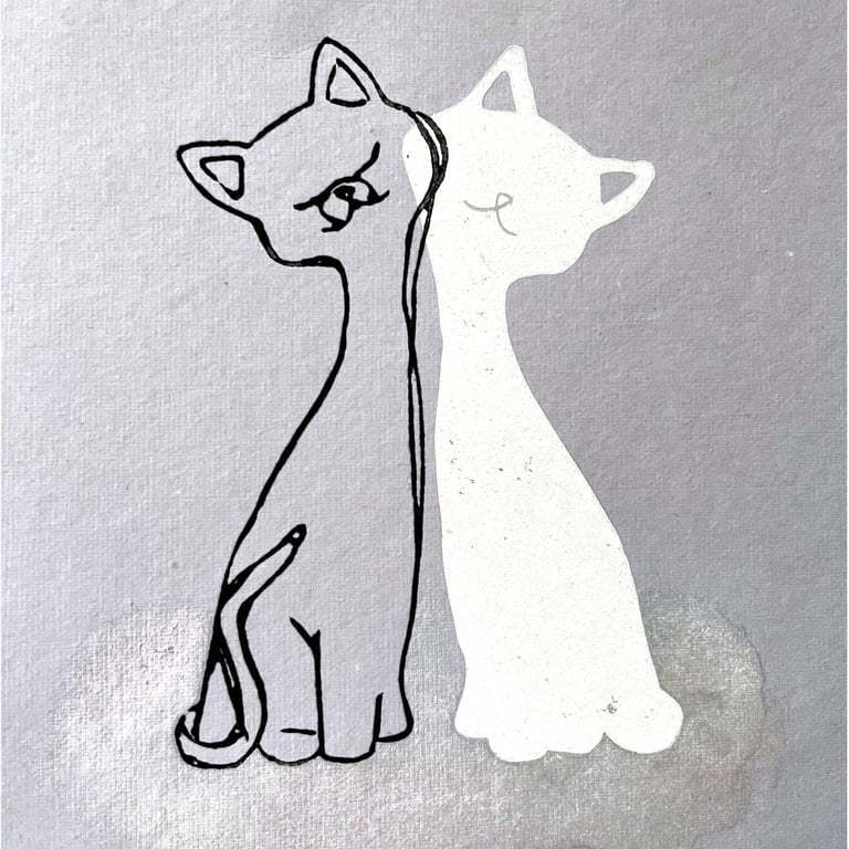 Black cat, white cat - rainbow edition - Linolschnitt Image 3
