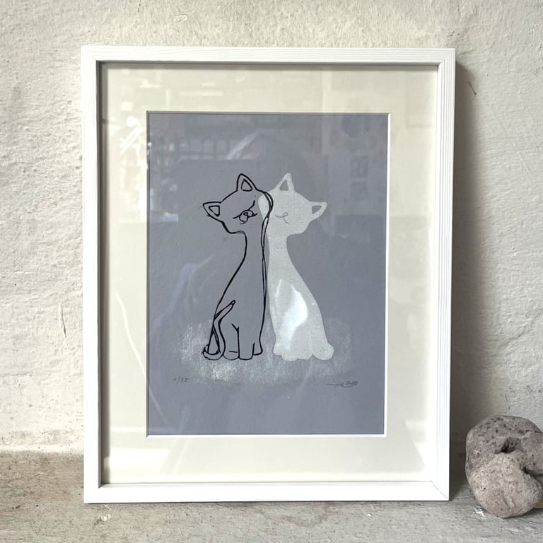 Black cat, white cat - rainbow edition - Linolschnitt Image 4