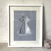 Image 4 of Black cat, white cat - rainbow edition - Linolschnitt