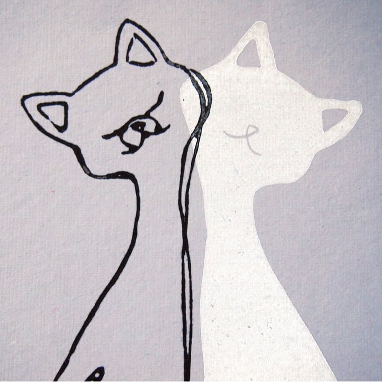 Black cat, white cat - rainbow edition - Linolschnitt Image 5