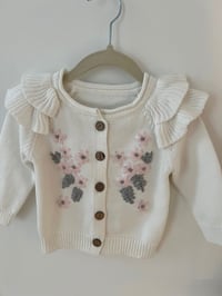 Image 1 of White Cardigan with Embroidered Flowers