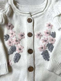Image 3 of White Cardigan with Embroidered Flowers