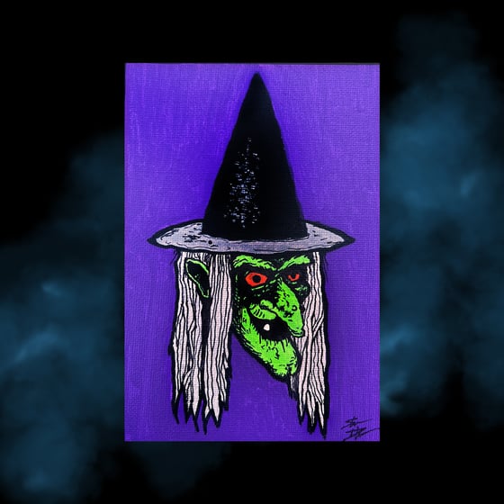 Image of "PURPLE CLASSIC WITCH" painting 4" x 6" CANVAS board