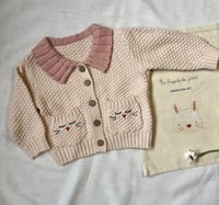 Image 2 of Knitted Baby Cardigan with Cat Pockets & Ruffle Collar