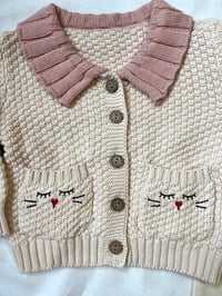 Image 3 of Knitted Baby Cardigan with Cat Pockets & Ruffle Collar