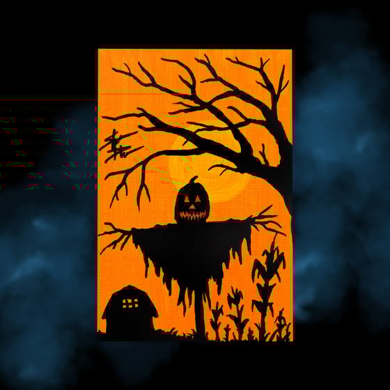 Image of "SCARECROW BARN" canvas PAINTING 4" x 6" 