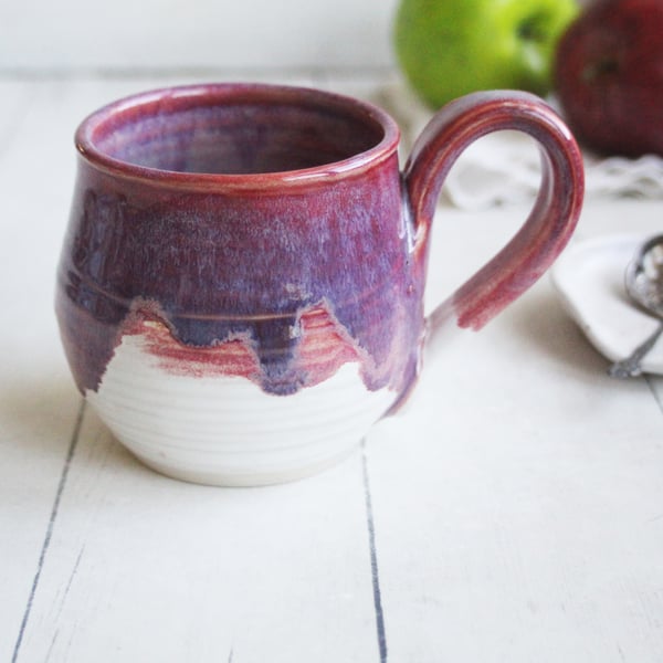 Image of Shades of Pink and Purple over White Glazes, 12 Ounce Handcrafted Pottery Mug Made in USA