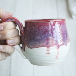 Image of Shades of Pink and Purple over White Glazes, 12 Ounce Handcrafted Pottery Mug Made in USA