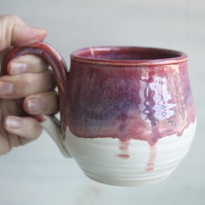 Image of Shades of Pink and Purple over White Glazes, 12 Ounce Handcrafted Pottery Mug Made in USA