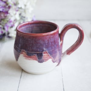 Image of Shades of Pink and Purple over White Glazes, 12 Ounce Handcrafted Pottery Mug Made in USA