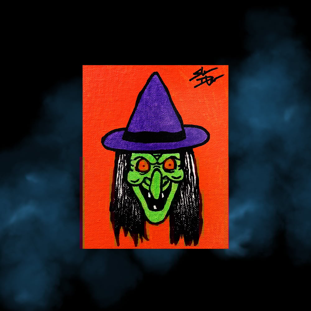 Image of  "Smiling Witch" canvas PAINTING 4" x 5"
