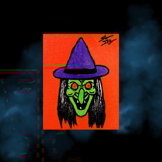 Image of  "Smiling Witch" canvas PAINTING 4" x 5"