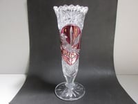 Image 1 of Vintage Glass Vase, Hofbauer Byrdes (Birds), German Lead Crystal, Clear and Purple, H 8 6/10"  