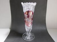 Image 3 of Vintage Glass Vase, Hofbauer Byrdes (Birds), German Lead Crystal, Clear and Purple, H 8 6/10"  