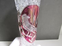 Image 10 of Vintage Glass Vase, Hofbauer Byrdes (Birds), German Lead Crystal, Clear and Purple, H 8 6/10"  