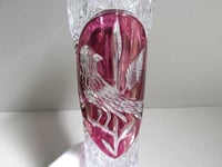 Image 9 of Vintage Glass Vase, Hofbauer Byrdes (Birds), German Lead Crystal, Clear and Purple, H 8 6/10"  