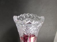 Image 13 of Vintage Glass Vase, Hofbauer Byrdes (Birds), German Lead Crystal, Clear and Purple, H 8 6/10"  