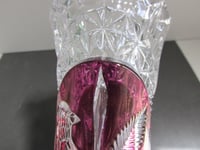 Image 17 of Vintage Glass Vase, Hofbauer Byrdes (Birds), German Lead Crystal, Clear and Purple, H 8 6/10"  