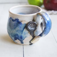 Image 2 of Handmade Pottery Mug in Dripping Blue and White Glazes, Artful 11 Ounce Coffee Cup, Made in USA