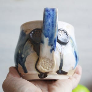 Image of Handmade Pottery Mug in Dripping Blue and White Glazes, Artful 11 Ounce Coffee Cup, Made in USA