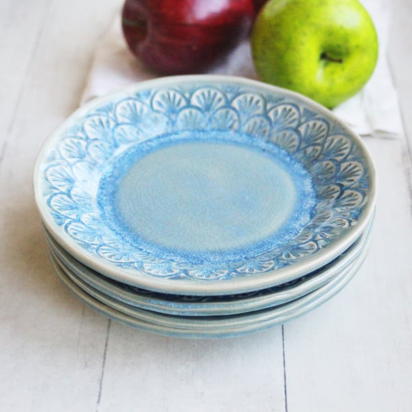 Image of Dessert Dishes in Sea Glass Blue Glaze Handcrafted Dinnerware Made in USA