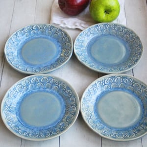 Image of Reserved for Natalie - Dessert Dishes in Sea Glass Blue Glaze Handcrafted Dinnerware Made in USA