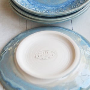 Image of Reserved for Natalie - Dessert Dishes in Sea Glass Blue Glaze Handcrafted Dinnerware Made in USA