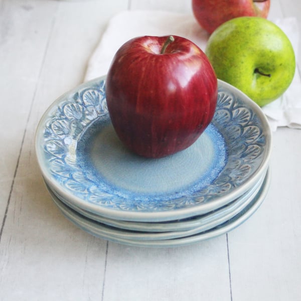 Image of Reserved for Natalie - Dessert Dishes in Sea Glass Blue Glaze Handcrafted Dinnerware Made in USA