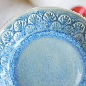 Image of Reserved for Natalie - Dessert Dishes in Sea Glass Blue Glaze Handcrafted Dinnerware Made in USA