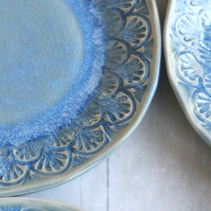 Image of Reserved for Natalie - Dessert Dishes in Sea Glass Blue Glaze Handcrafted Dinnerware Made in USA