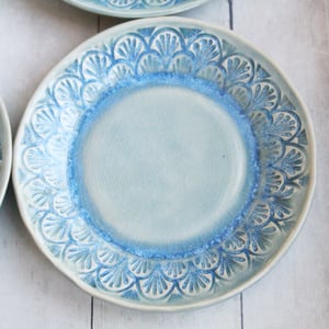 Image of Reserved for Natalie - Dessert Dishes in Sea Glass Blue Glaze Handcrafted Dinnerware Made in USA