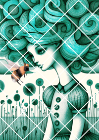 Image 2 of Collectable Unique Keepsake Mug. Beautiful Illustrated girl bowing to Queen Bee