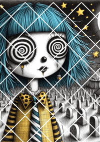 Image 1 of Poster Designer whimsical wall decor.  Coraline Mini-me Inspired Art. Alternative gift