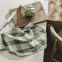 Image 1 of green checked linen t-towel