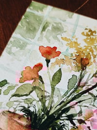 Image 3 of Greenhouse Flowers -Original Watercolor Painting 