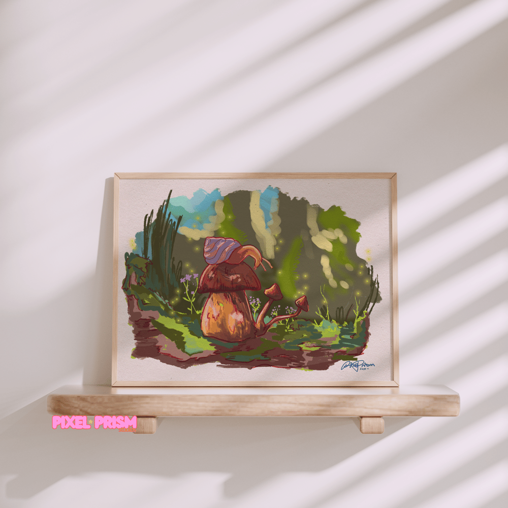Image of A Cozy Perch | Snail and Mushroom Original Art Print