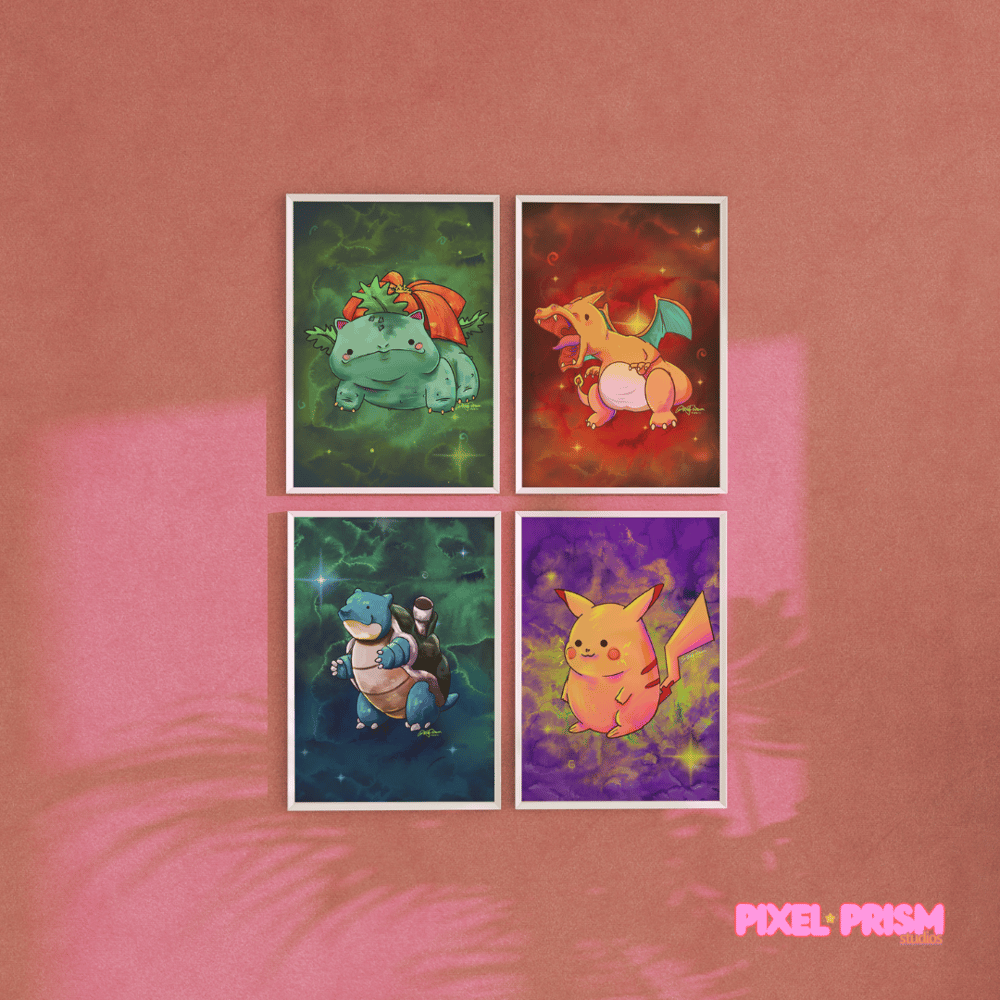 Image of Pokemon Art Print Set of 3 - Gen 1 Starters | Charizard, Venusaur, Blastoise