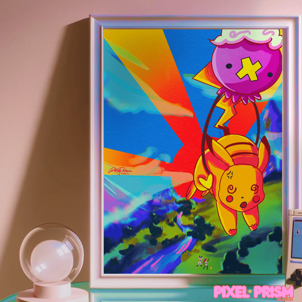 Image of Afraid of Heights | Pikachu & Drifloon Original Art Print