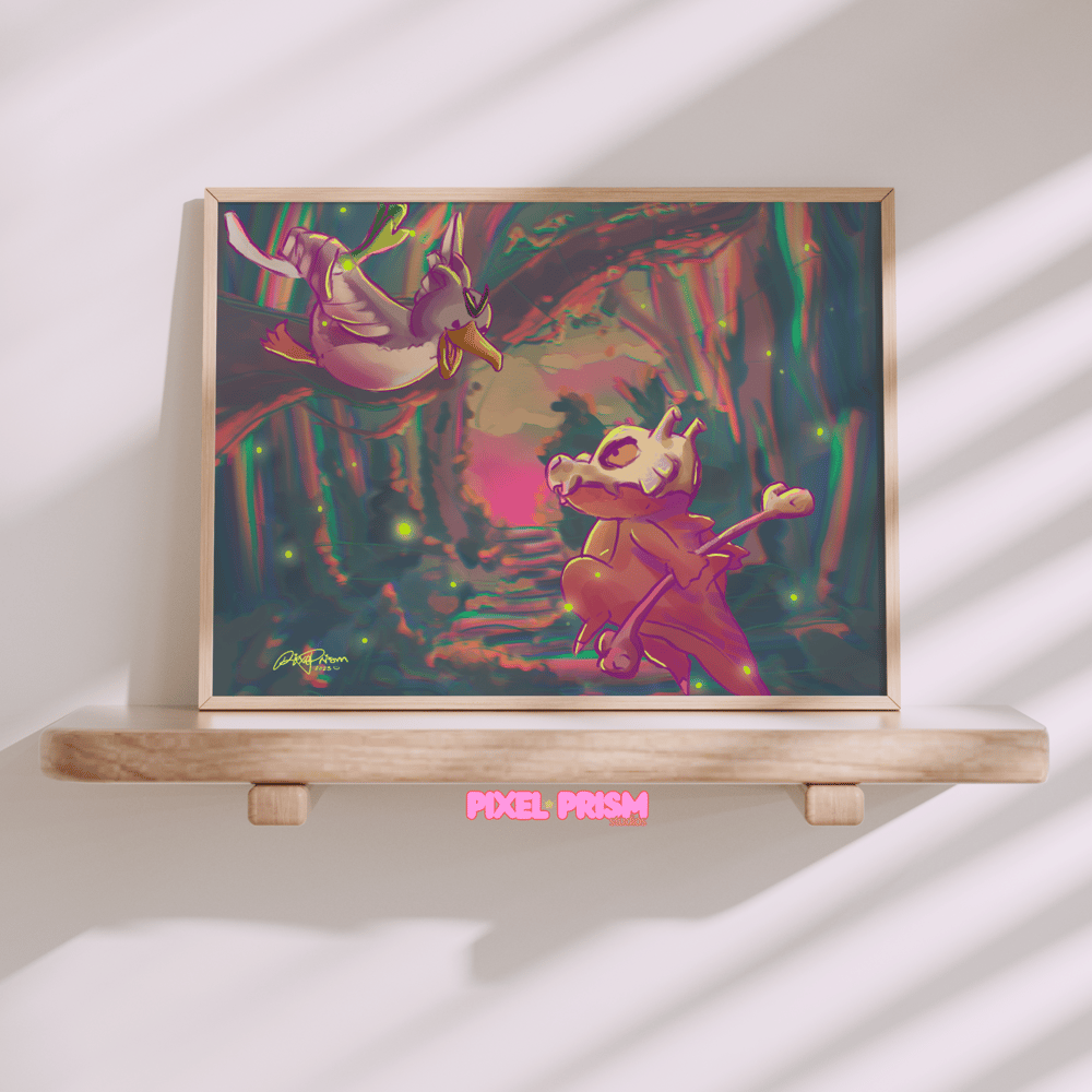 Image of Forest Showdown | Cubone &amp; Farfetch'd Original Art Print