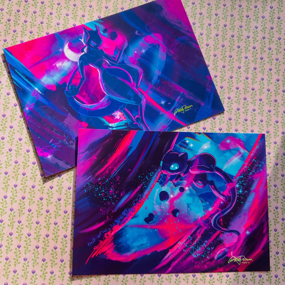 Image of The Ultimate Battle | Pokemon Original Art Print | Mewtwo + Mew [SET OF 2]
