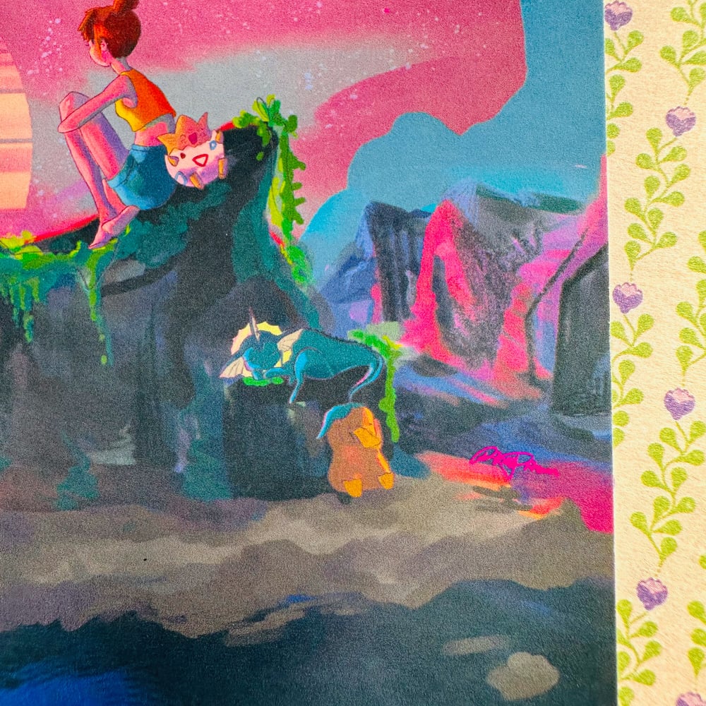 Image of Misty's Retreat | Pokemon Original Art Print | Misty, Psyduck, Vaporeon, Staryu, Togepi