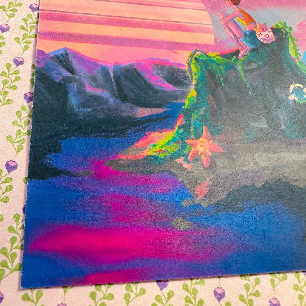 Image of Misty's Retreat | Pokemon Original Art Print | Misty, Psyduck, Vaporeon, Staryu, Togepi
