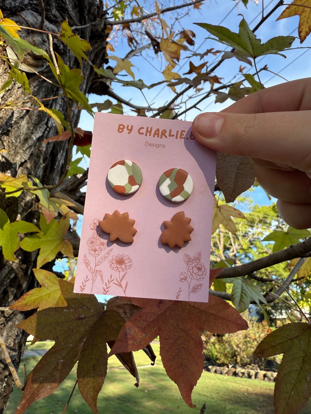 Image of Autumn Round & leaf stud pack 