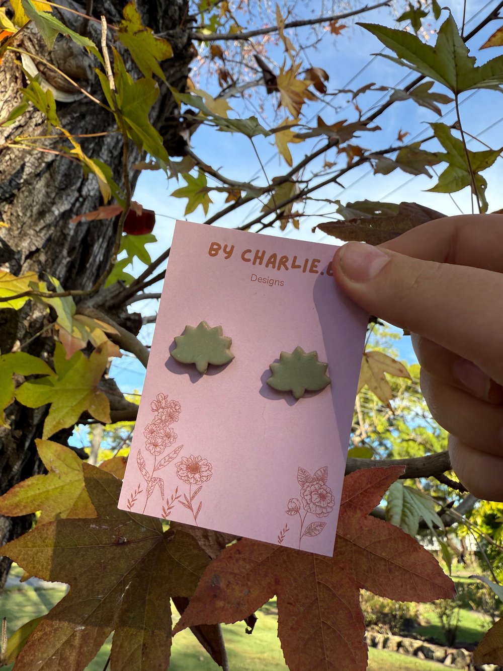 Image of Green Autumn Leaf studs 