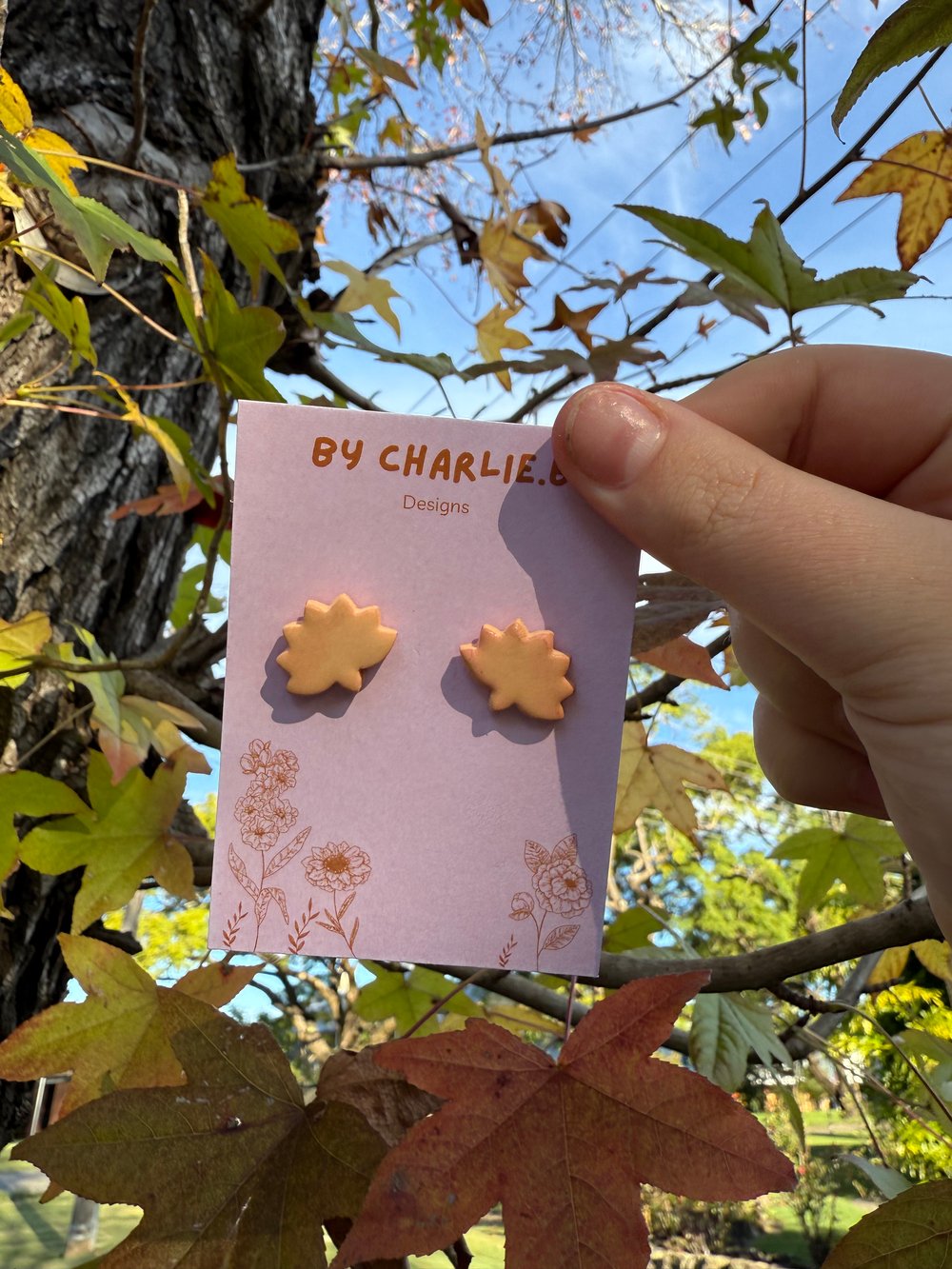 Image of Orange Autumn leaf studs 